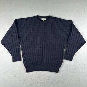 Vtg LL Bean Sweater Men's Large Blue Worsted Wool Cable Knit Fisherman Ireland